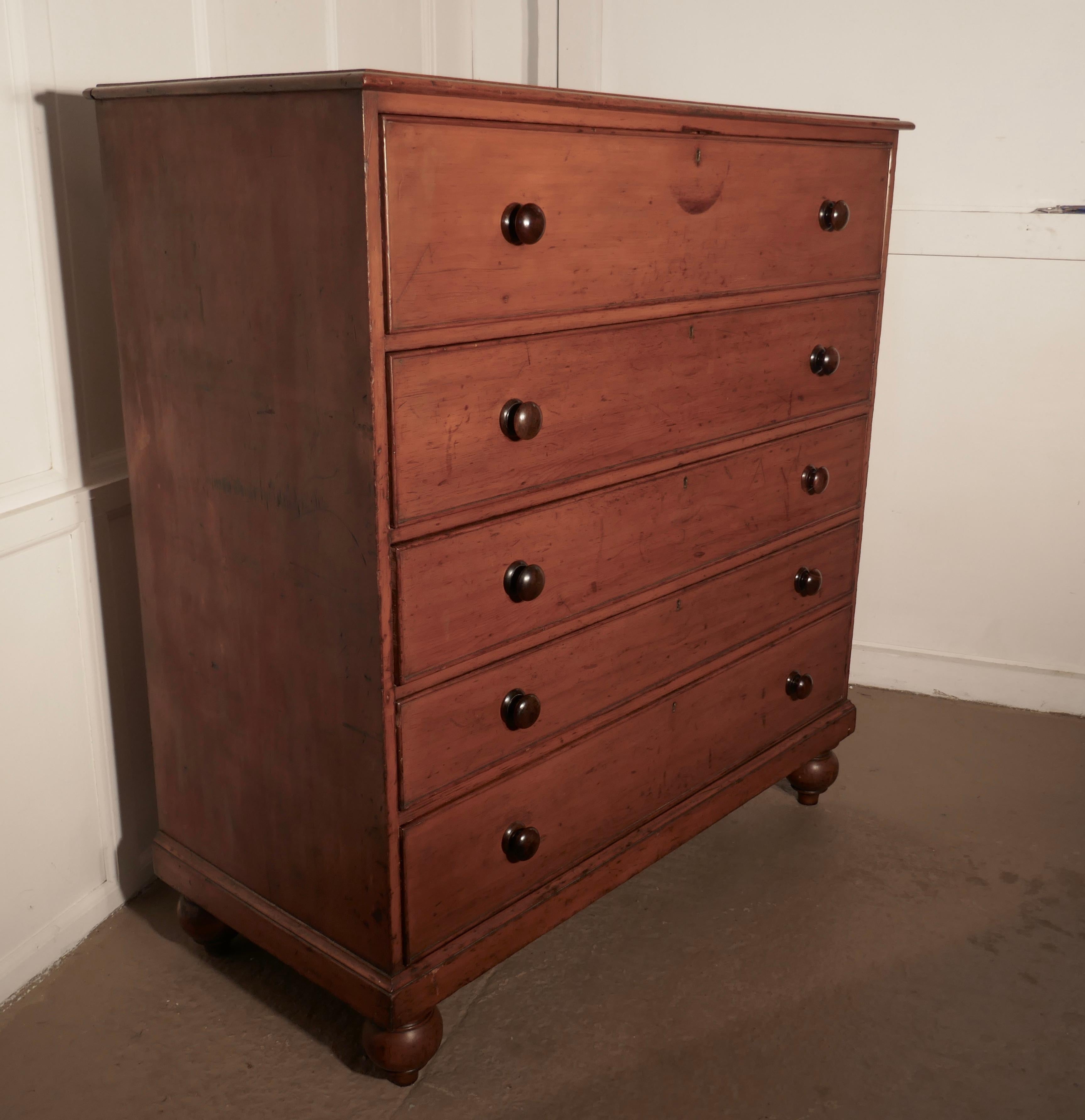 19th Century Very Large Victorian Pine Chest of Drawers, 5-Drawer Chest