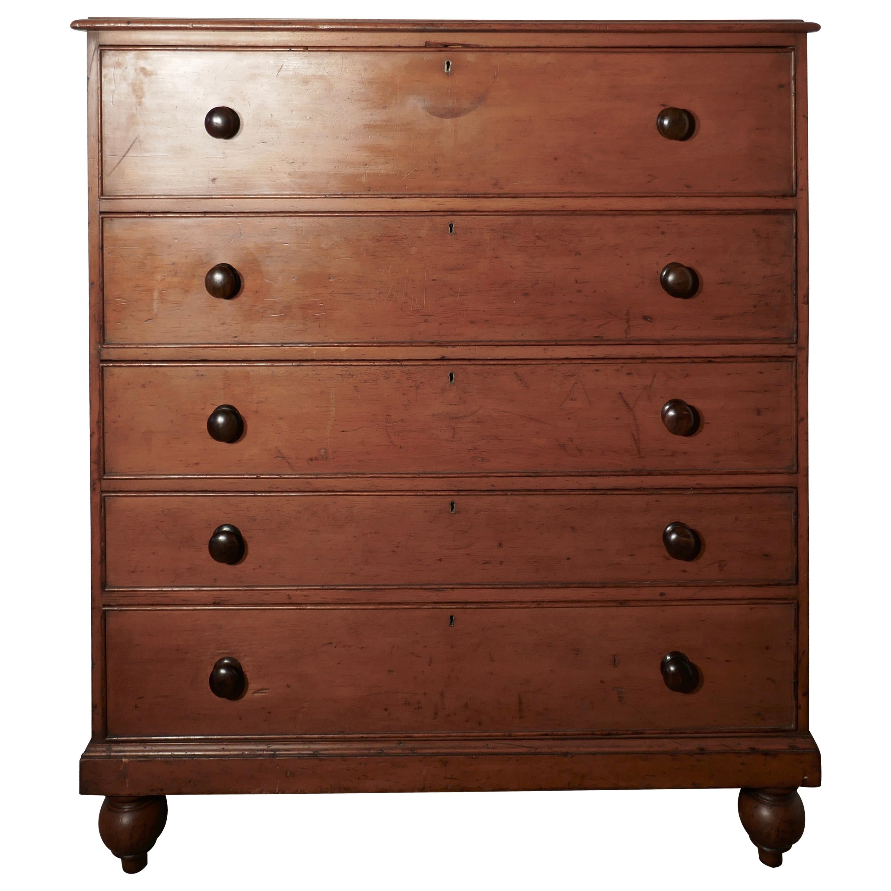 Very Large Victorian Pine Chest of Drawers, 5-Drawer Chest