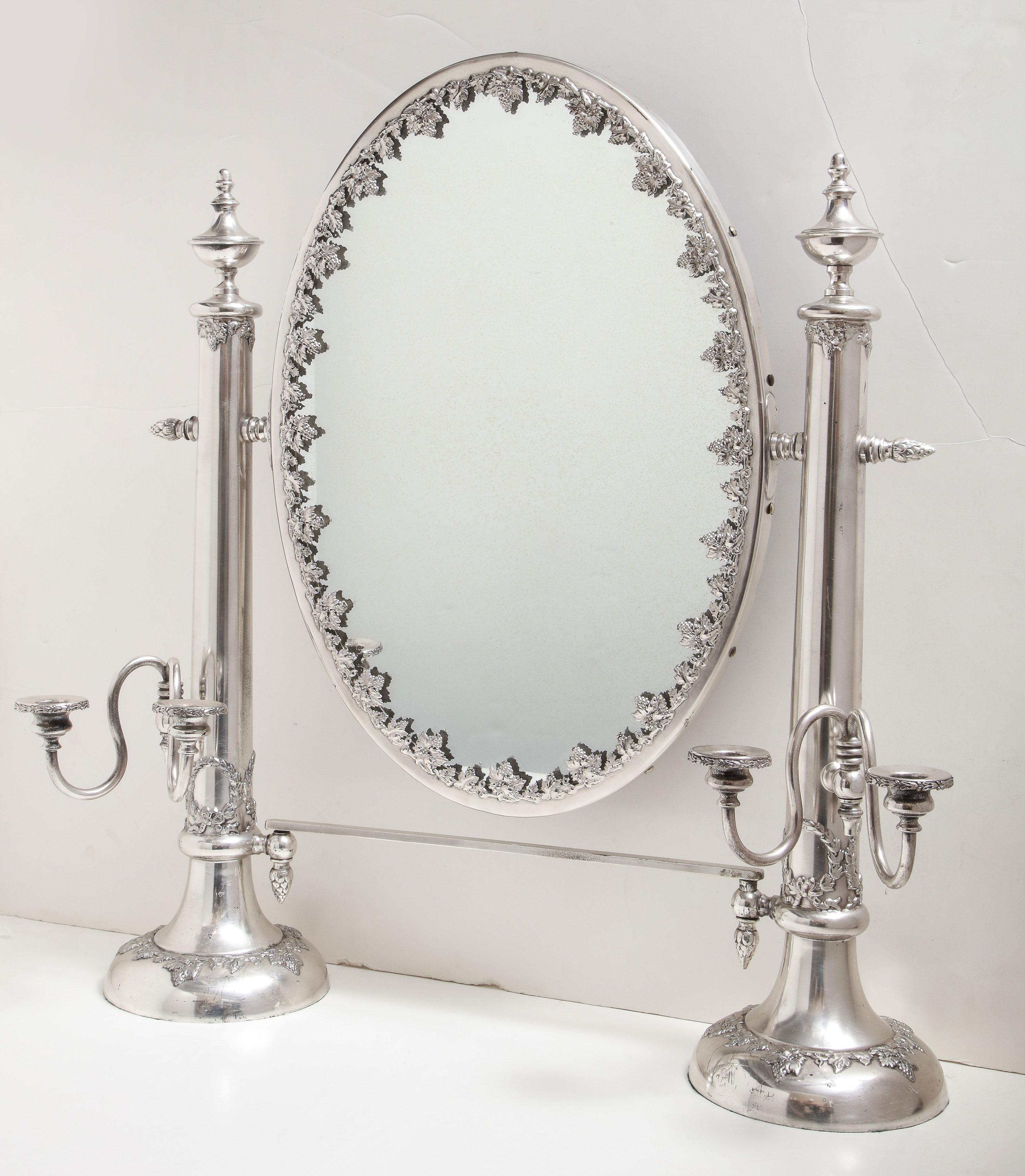 American Very Large Victorian Sheffield Silver Plated Table Mirror