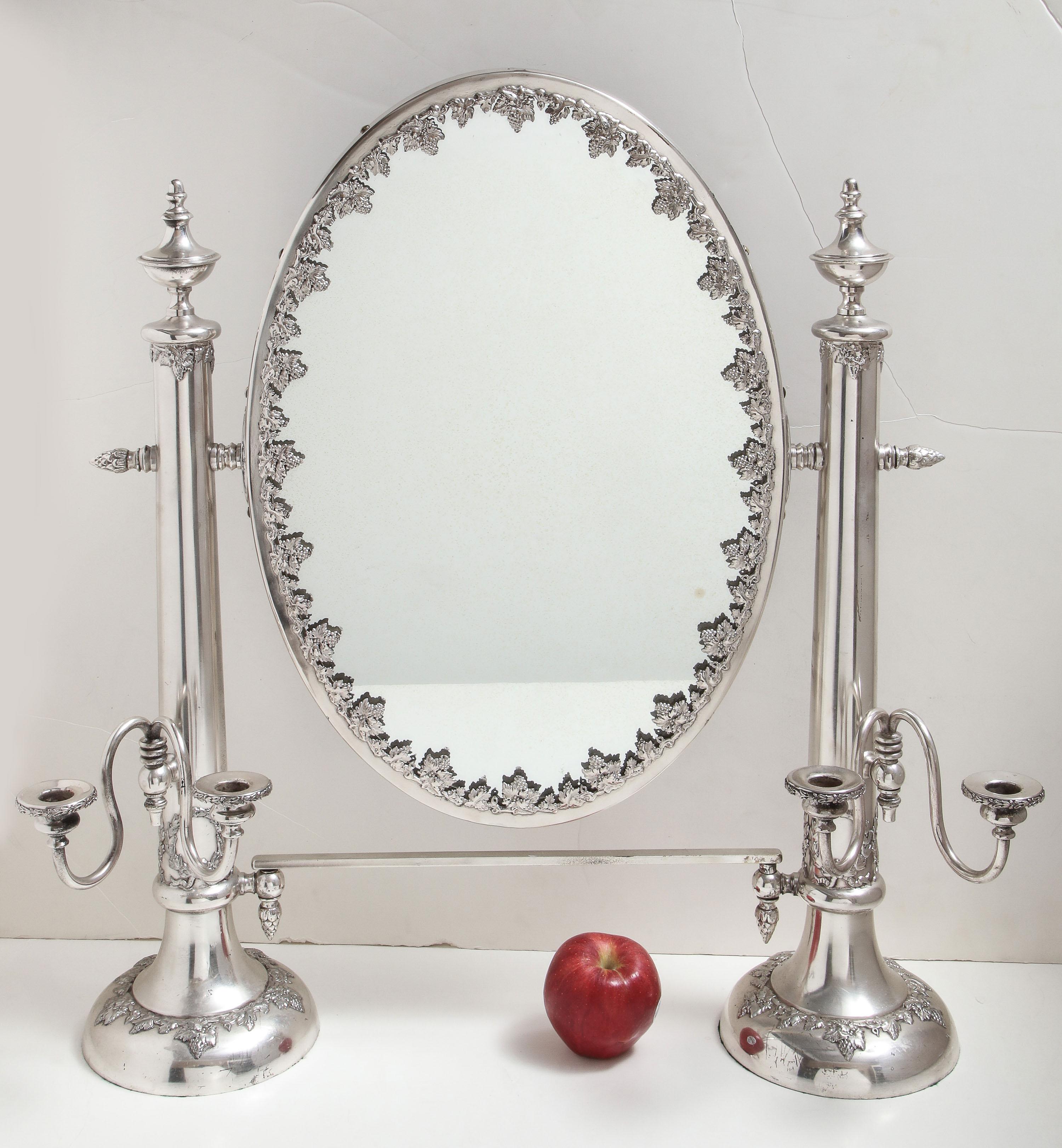Very Large Victorian Sheffield Silver Plated Table Mirror In Good Condition In New York, NY