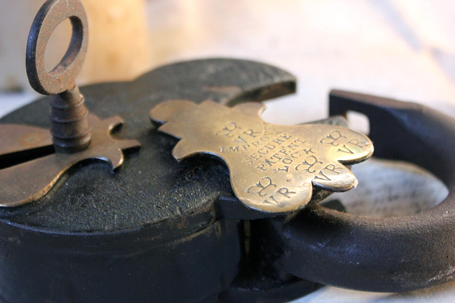 Very Large Victorian Steel Padlock and Key, circa 1870 1