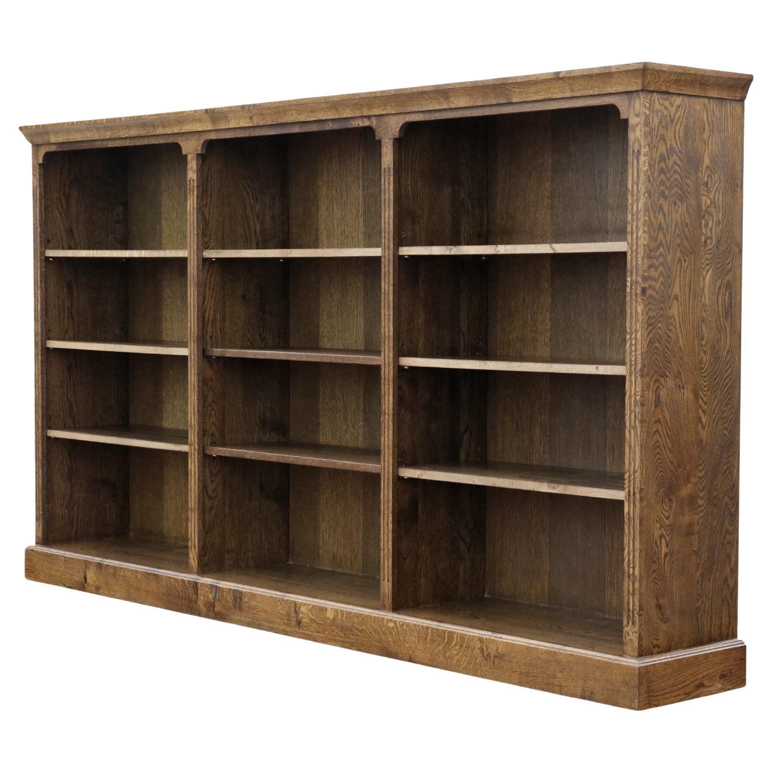 Very Large Vintage 20th Century Oak Adjustable Open Bookcase / Display Shelves For Sale