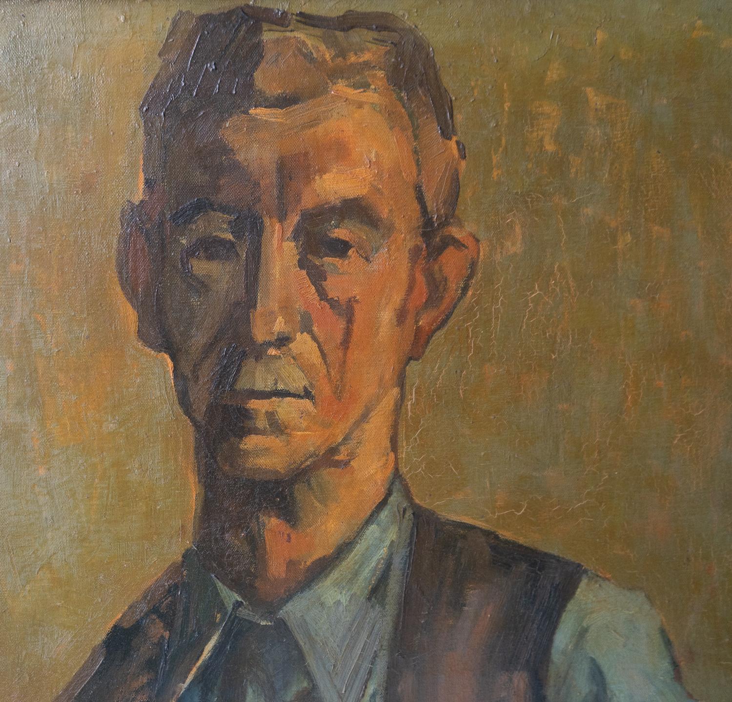 Large Vintage Belgian Expressionist Portrait Of A Man, Original Oil Painting In Good Condition In Bristol, GB