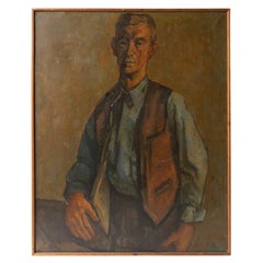 Large Antique Belgian Expressionist Portrait Of A Man, Original Oil Painting