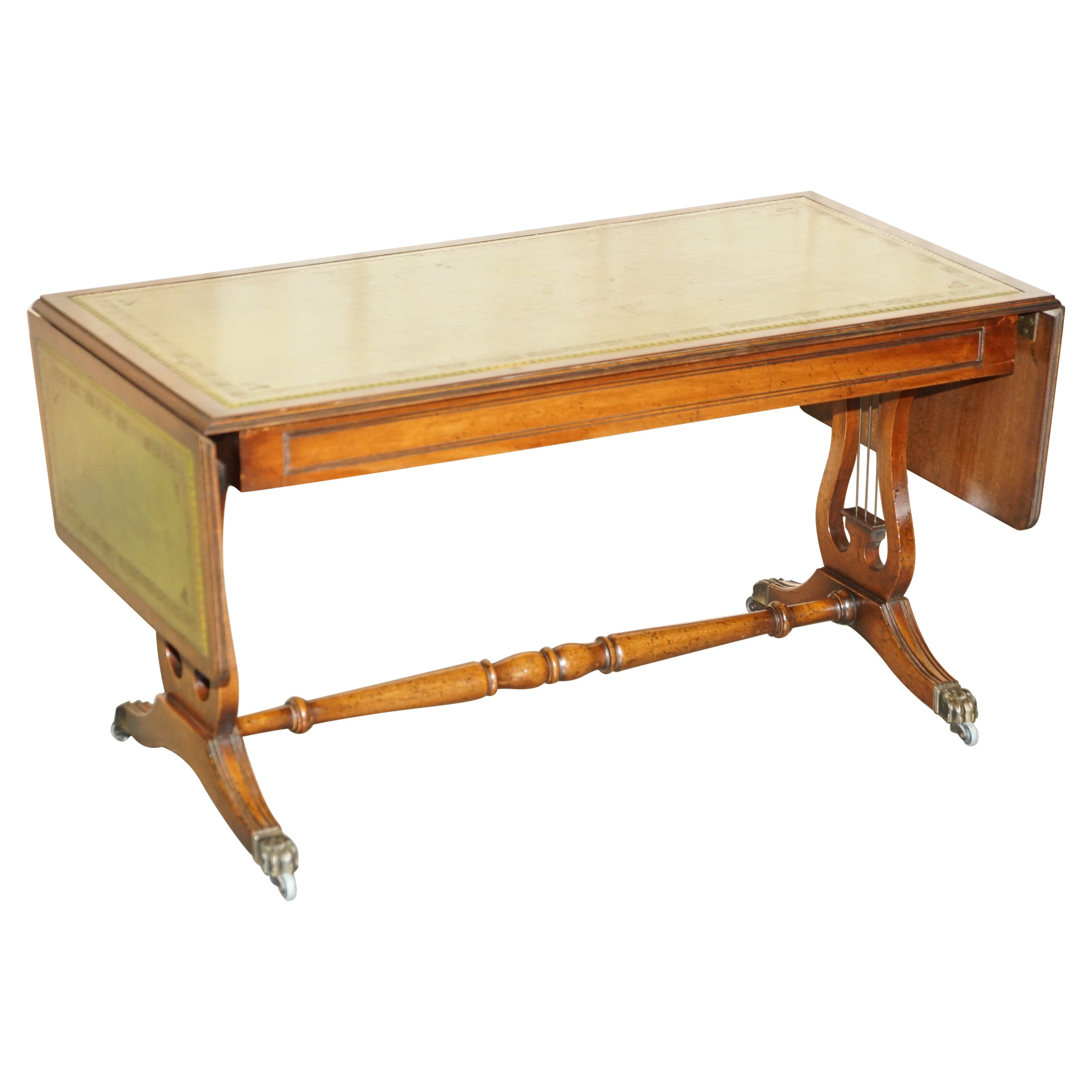 Very Large Vintage Bevan Funnell Extending Green Leather Coffee Cocktail Table For Sale