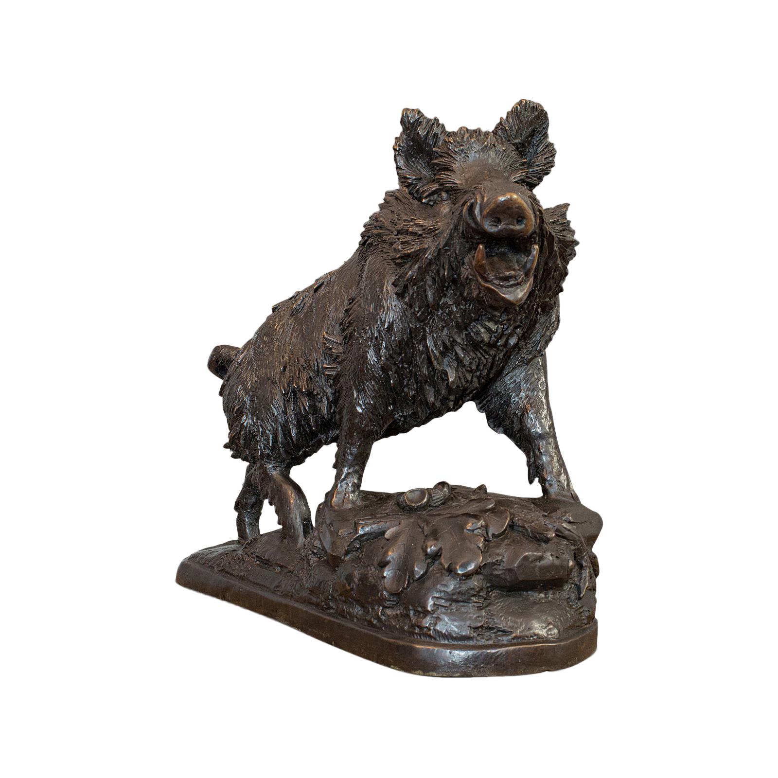 Very Large Vintage Bronze Boar Sculpture, Continental, Natural Study, Statue