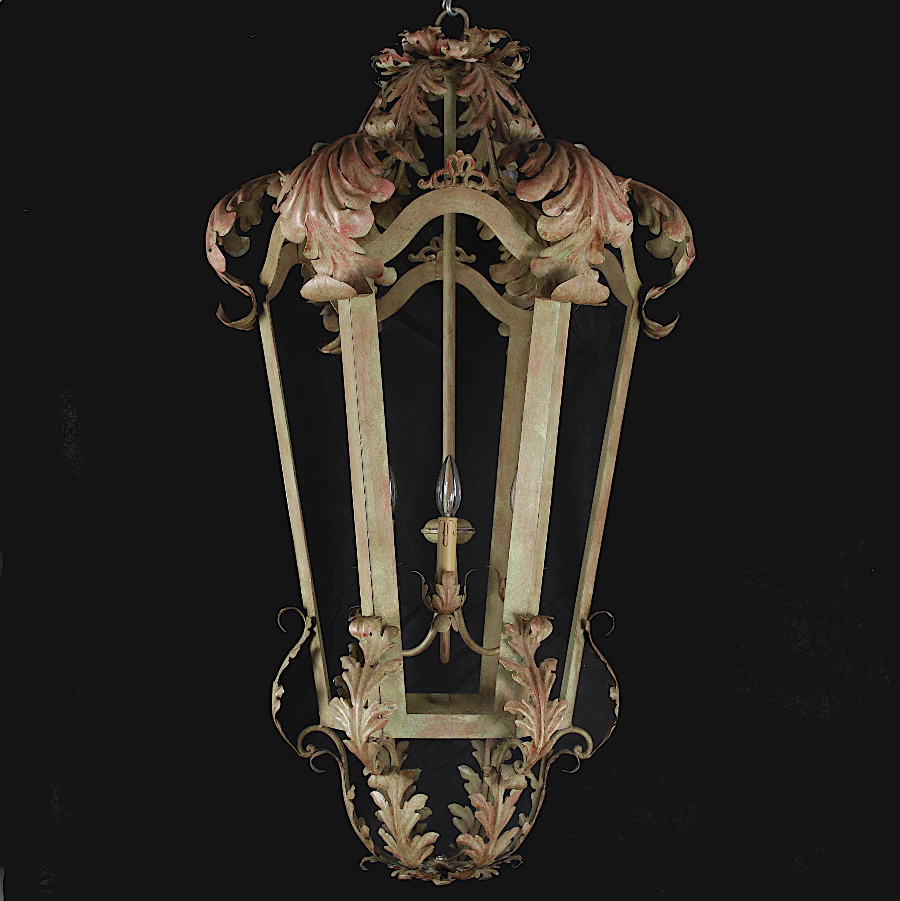 Very Large Vintage French Wrought Iron Lantern In Good Condition In Vancouver, British Columbia