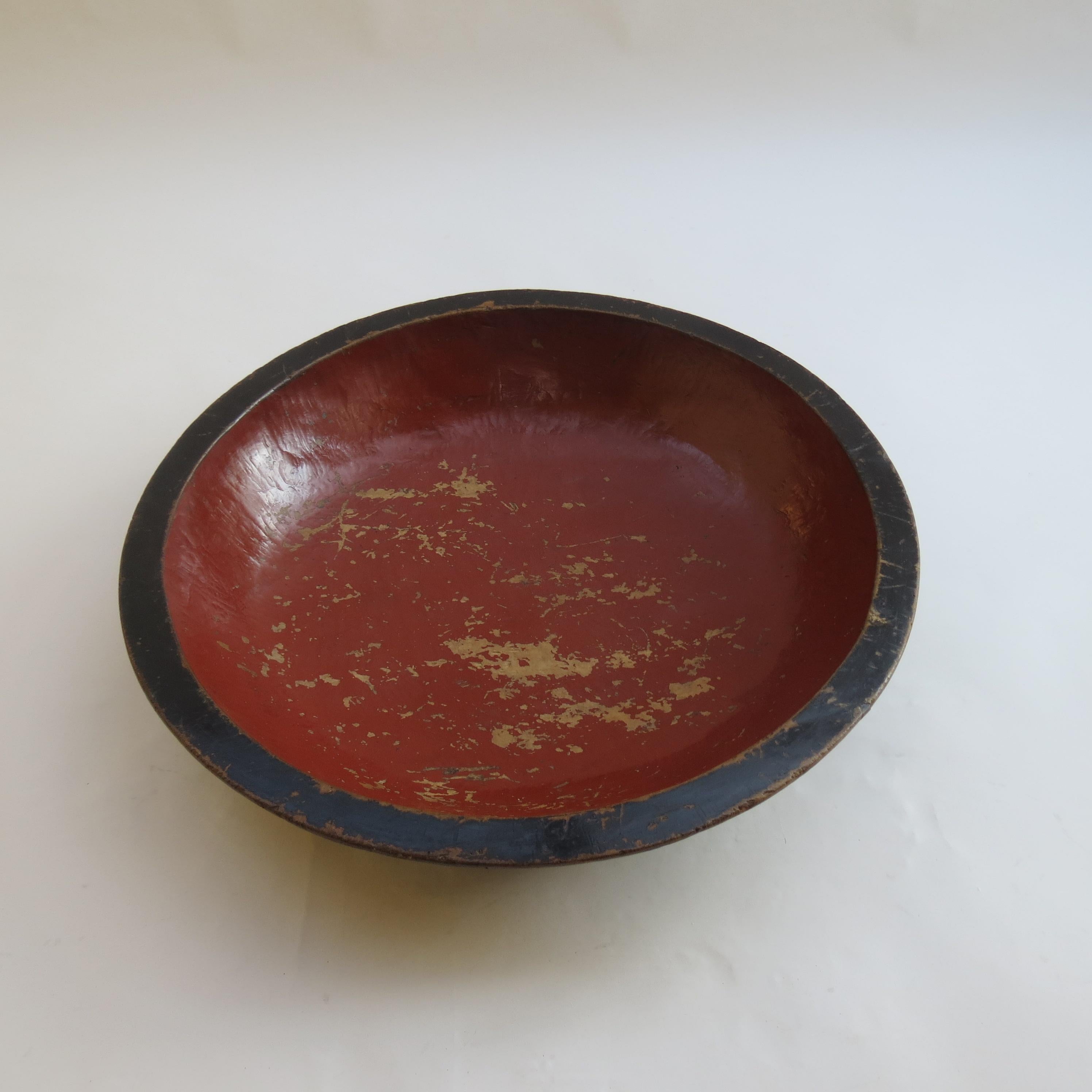 20th Century Very Large Vintage Hand Produced Red and Black Lacquered Japanese Bowl