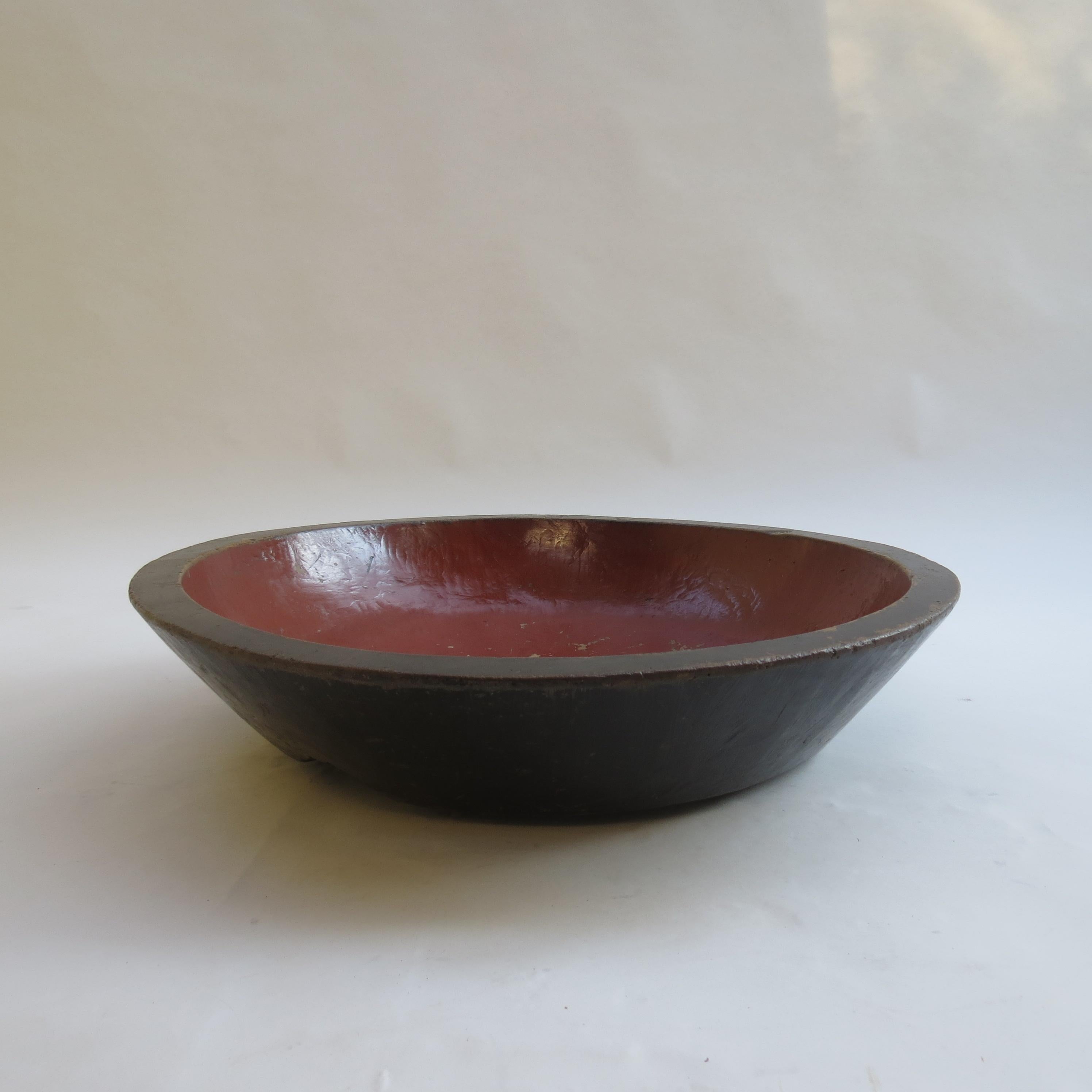 Fruitwood Very Large Vintage Hand Produced Red and Black Lacquered Japanese Bowl