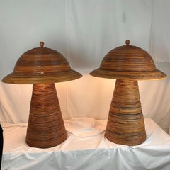 Very Large Vintage Italian Pencil Reed Lamp Pair