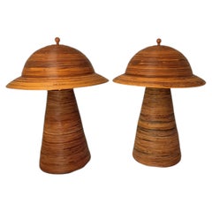 Very Large Vintage Italian Pencil Reed Lamp Pair