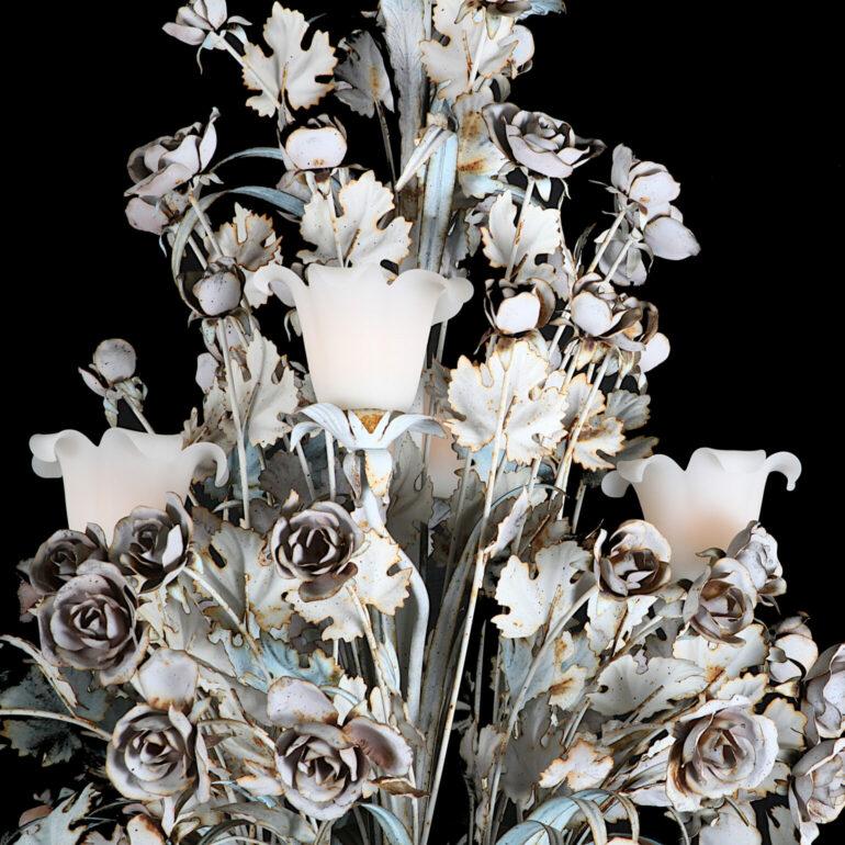 20th Century Very Large Vintage Italian Tole Chandelier with Cascading Roses and Leaves