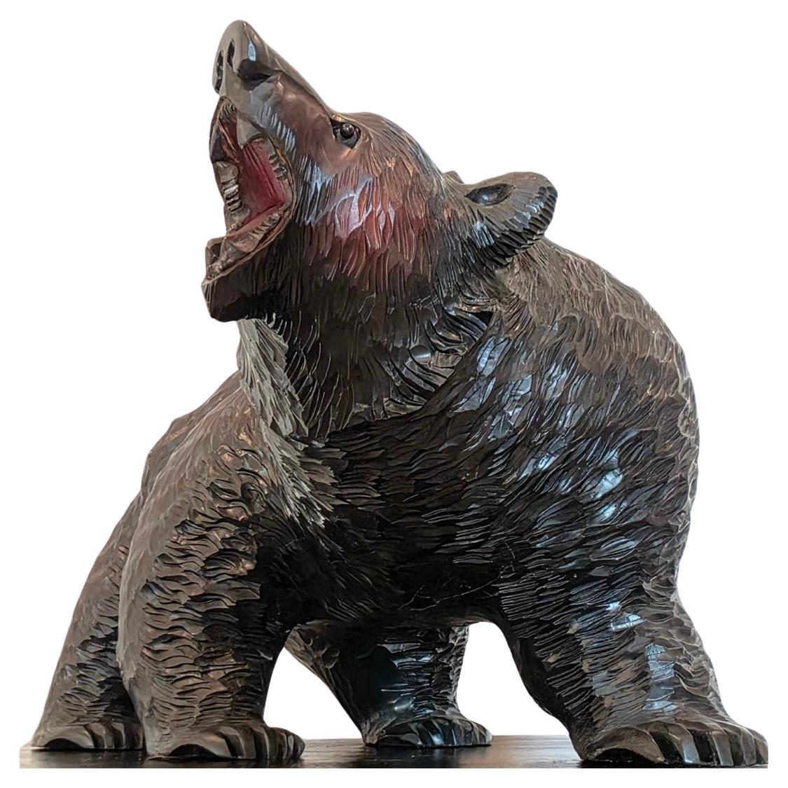 Very Large Vintage Japanese Ainu Hokkai Bear Carved Wood Sculpture For Sale