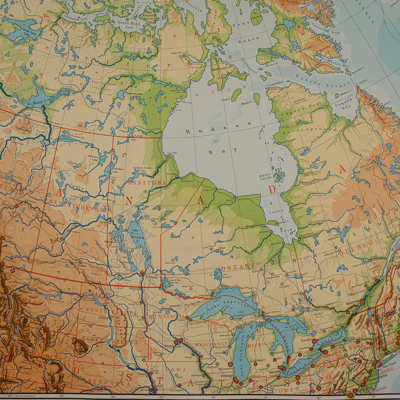 Groe Vintage-Karte von Kanada, Deutsch, Pdagogik, Institution, Kartografie im Zustand „Gut“ im Angebot in Hele, Devon, GB