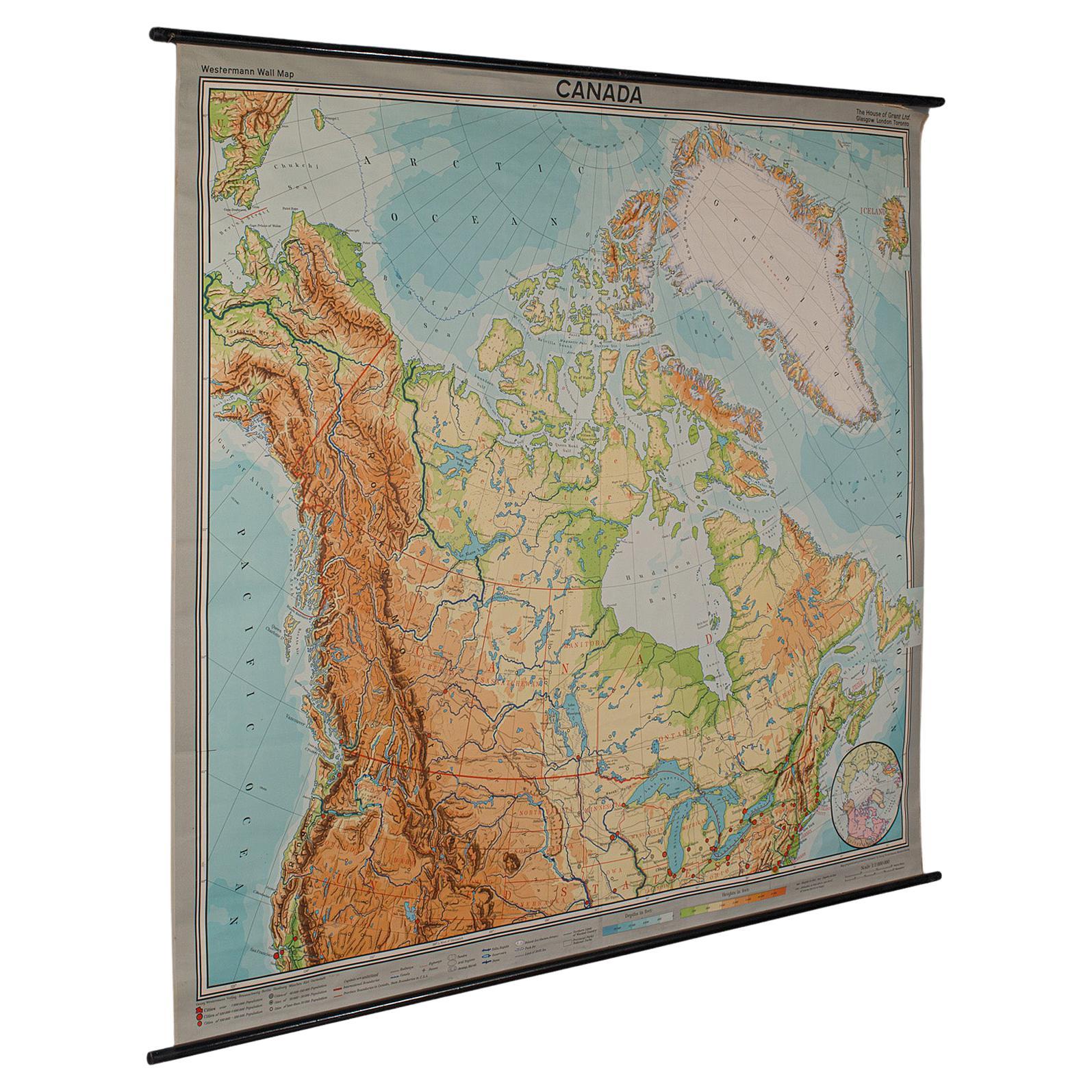 Very Large Vintage Map of Canada, German, Education, Institution, Cartography For Sale