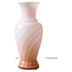 Very large vintage Murano pink swirl glass vase H: 38 cm