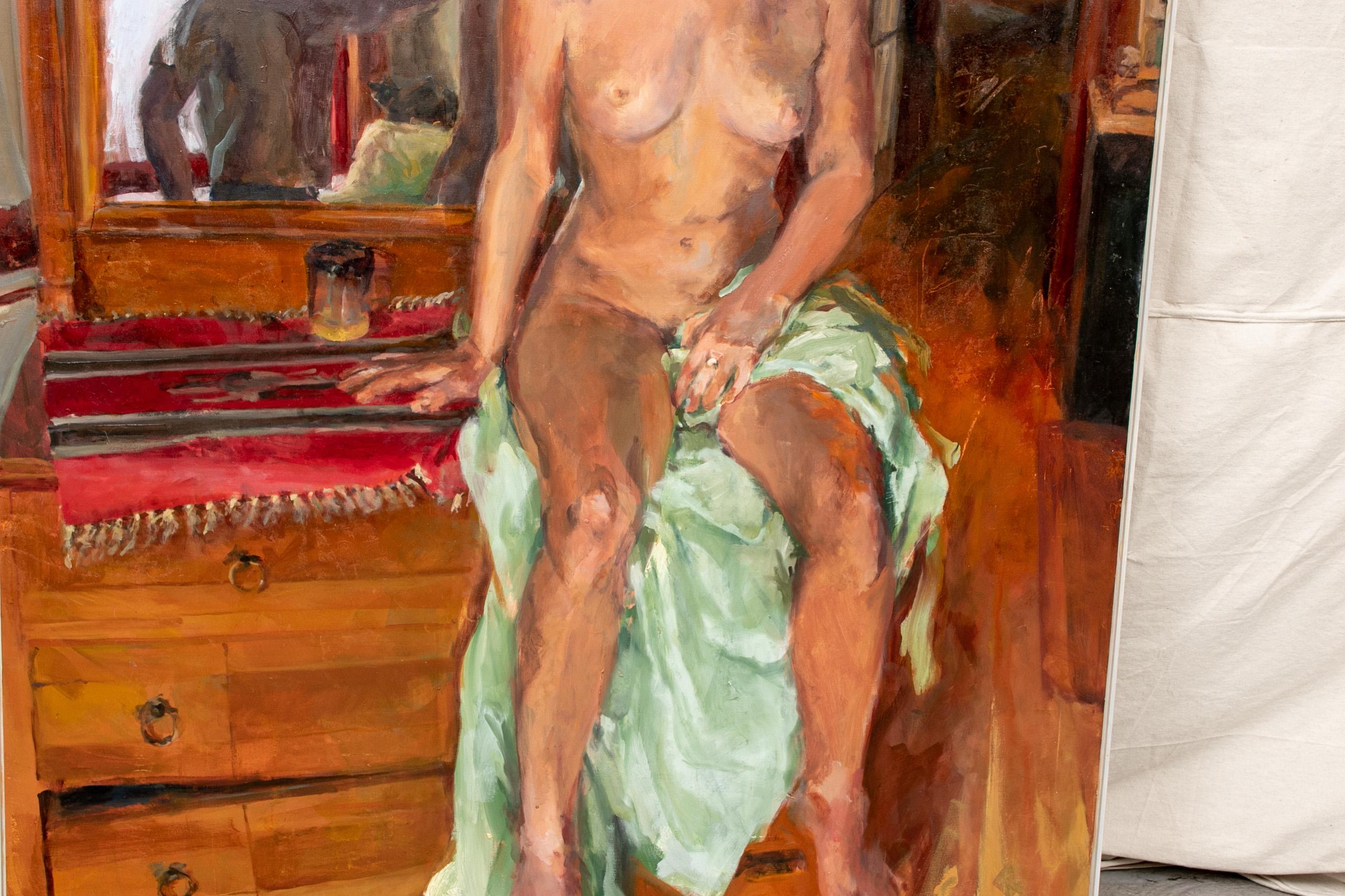 Very Large Vintage Oil on Canvas of a Seated Nude For Sale 5