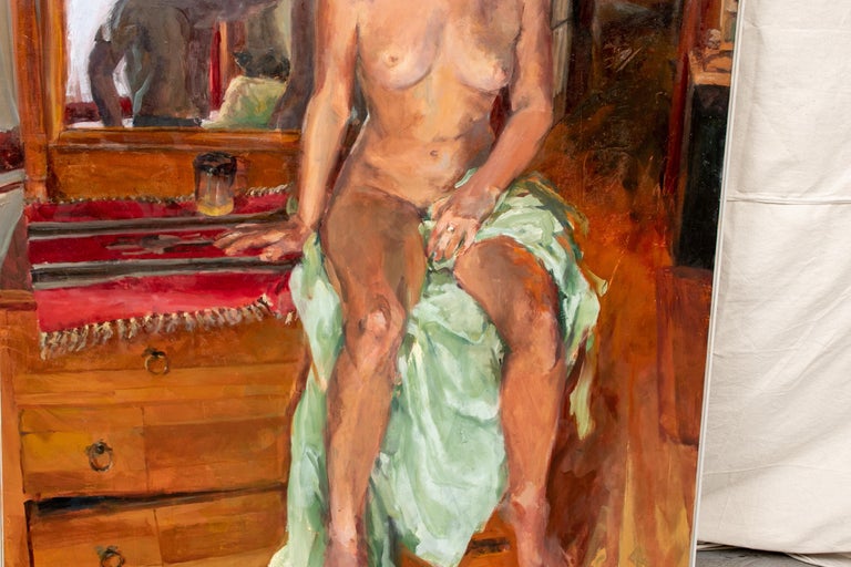 Very Large Vintage Oil on Canvas of a Seated Nude For Sale 6