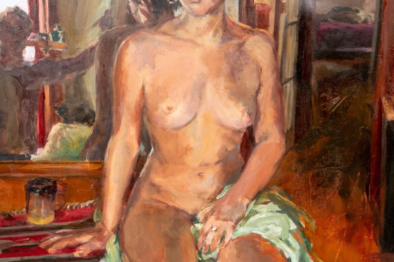 Very Large Vintage Oil on Canvas of a Seated Nude For Sale 7