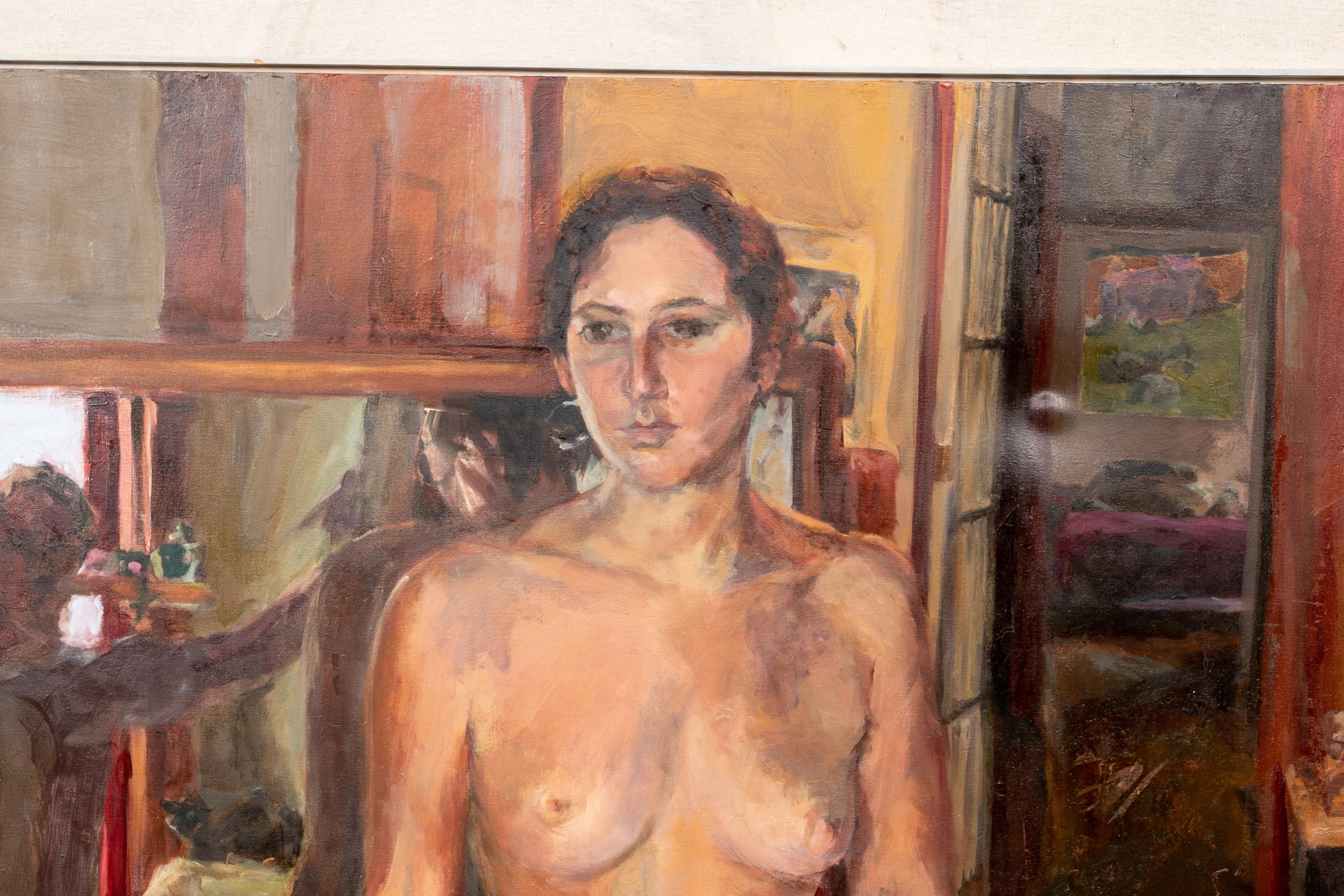 Very Large Vintage Oil on Canvas of a Seated Nude For Sale 7