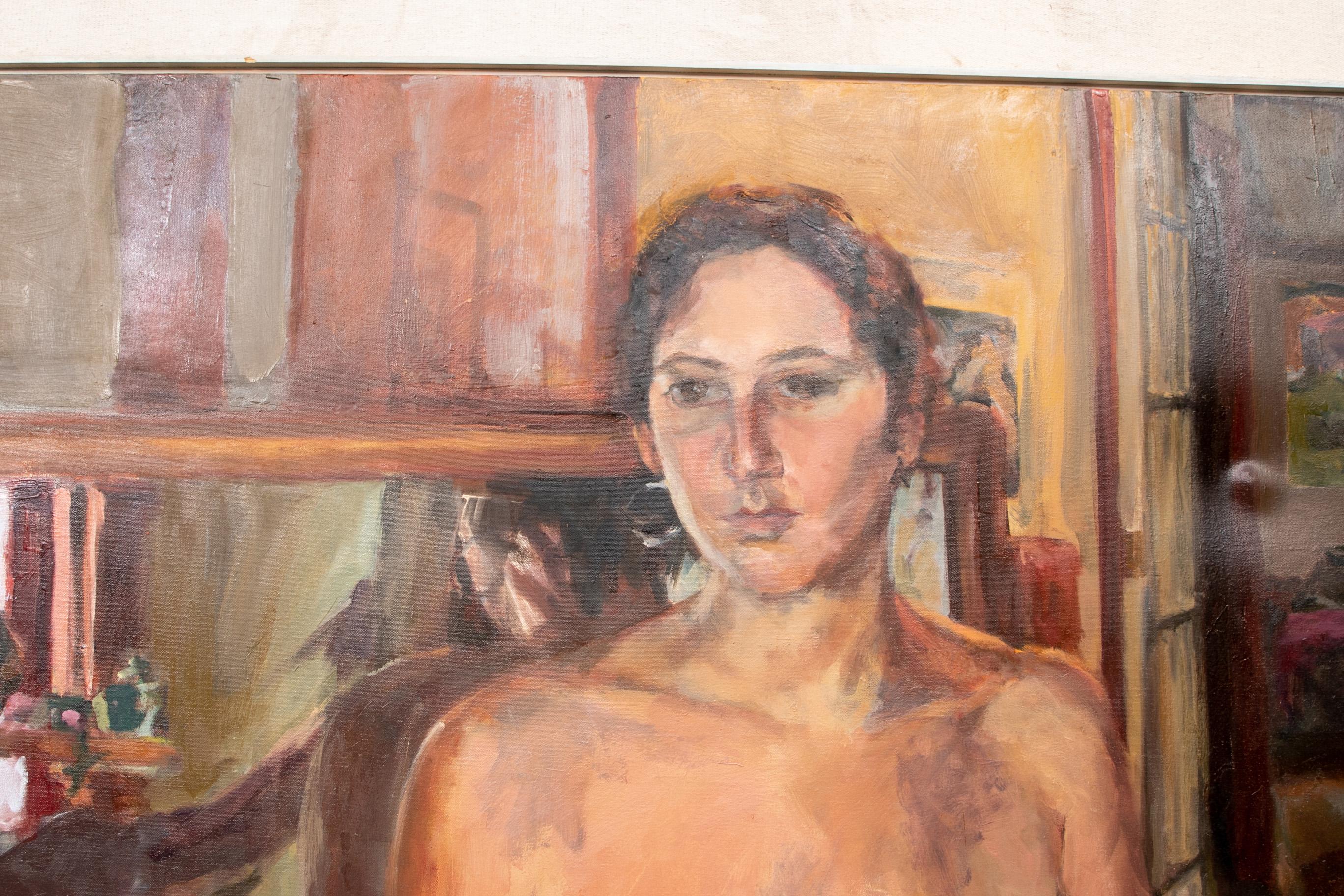 20th Century Very Large Vintage Oil on Canvas of a Seated Nude For Sale