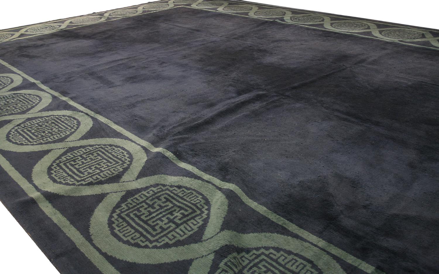 Spanischer Teppich im minimalistischen Design in Mitternachtsblau, 1920-1950 (Spanisch Kolonial) im Angebot