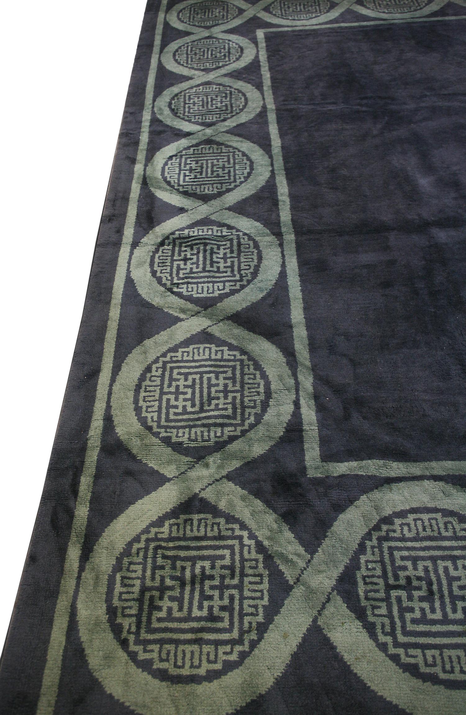 Spanischer Teppich im minimalistischen Design in Mitternachtsblau, 1920-1950 (Handgeknüpft) im Angebot