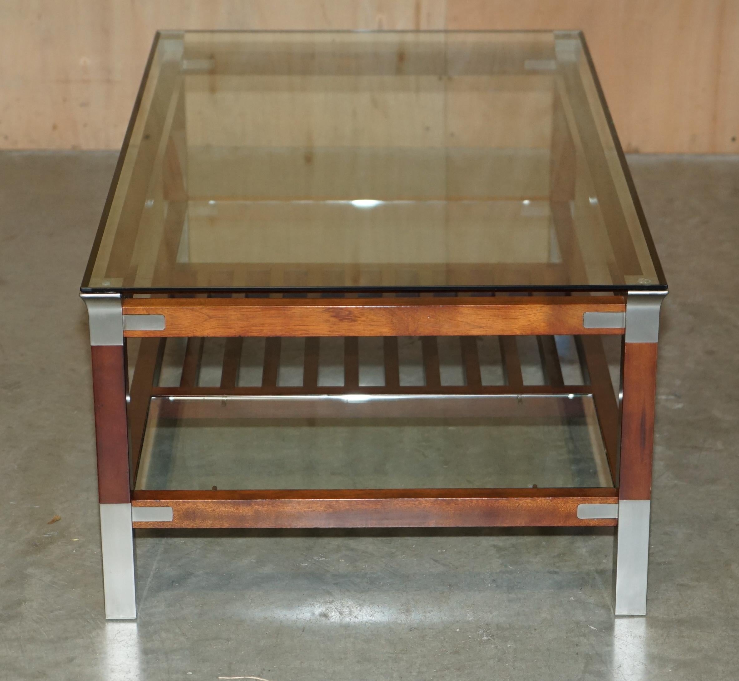 SEHR GROSSER VINTAGE PIERRE VANDEL PARIS HARDWOOD PEWTER & GLAS COFFEE TABLE im Angebot 7