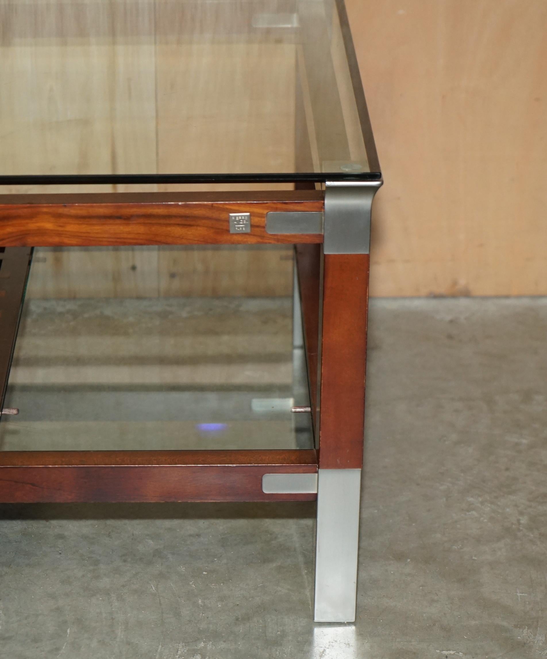 SEHR GROSSER VINTAGE PIERRE VANDEL PARIS HARDWOOD PEWTER & GLAS COFFEE TABLE (Art déco) im Angebot