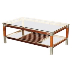 MUY GRANDE MESA DE CAFÉ DE MADERA PRIMAVERA Y VIDRIO PIERRE VANDEL PARÍS