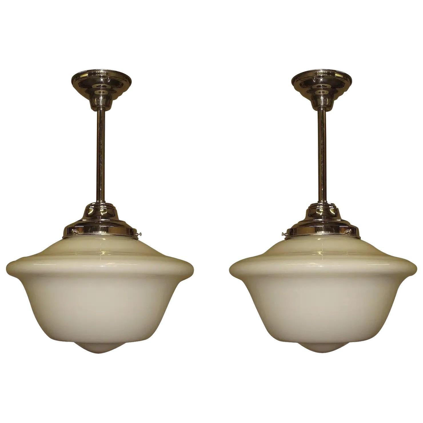 Glass Very Large Vintage School House Style Lights, 3 available priced each
