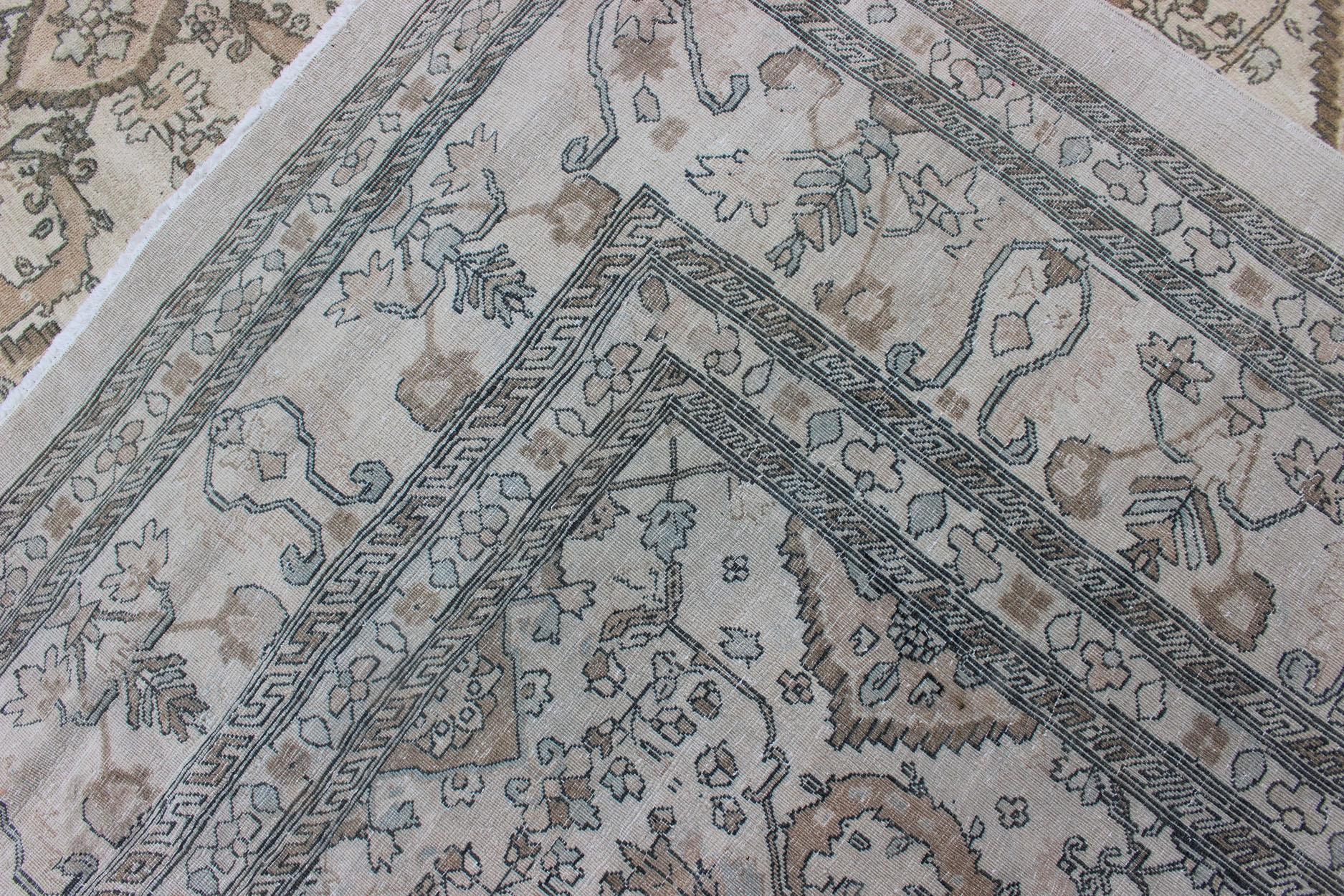 Very Large Vintage Rug in Ivory, Blue, Taupe, Brown, Coral For Sale 2