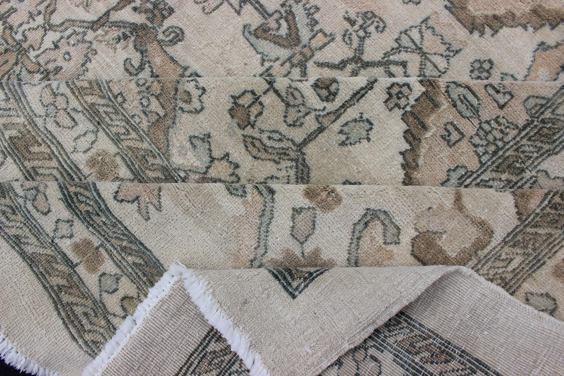 Very Large Vintage Rug in Ivory, Blue, Taupe, Brown, Coral For Sale 3