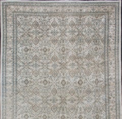 Very Large Vintage Rug in Ivory, Blue, Taupe, Brown, Coral