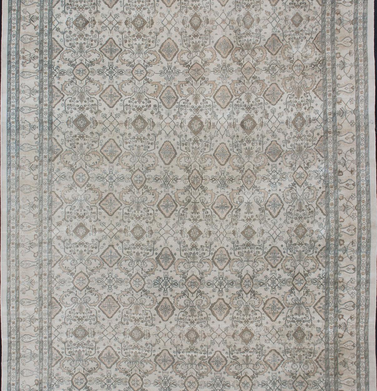 Sultanabad Very Large Vintage Rug in Ivory, Blue, Taupe, Brown, Coral For Sale