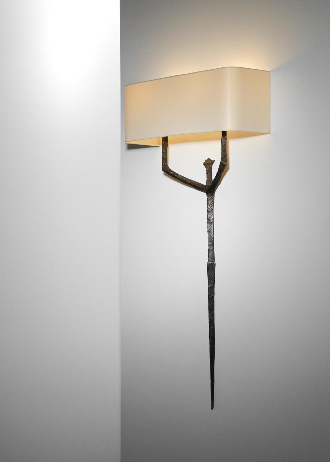 Hand-Crafted Very large wall lamp by Felix Agostini art deco in bronze Giacometti  - G686 For Sale