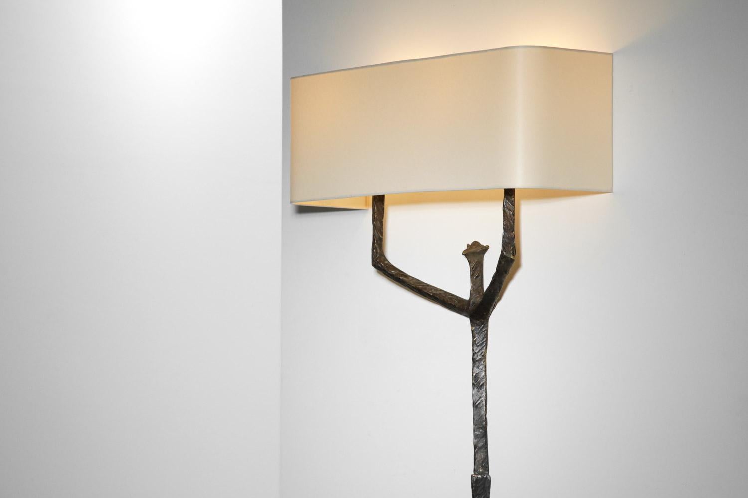 Very large wall lamp by Felix Agostini art deco in bronze Giacometti  - G686 In Good Condition For Sale In Lyon, FR
