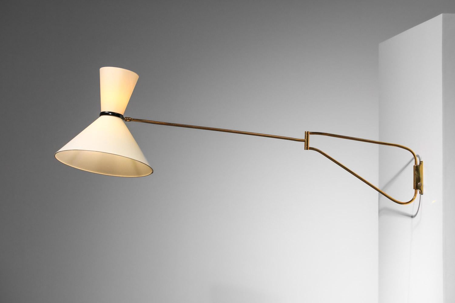 Mid-20th Century very Large wall lamp diabolo by Guillemard 50's  brass Robert Mathieu style 