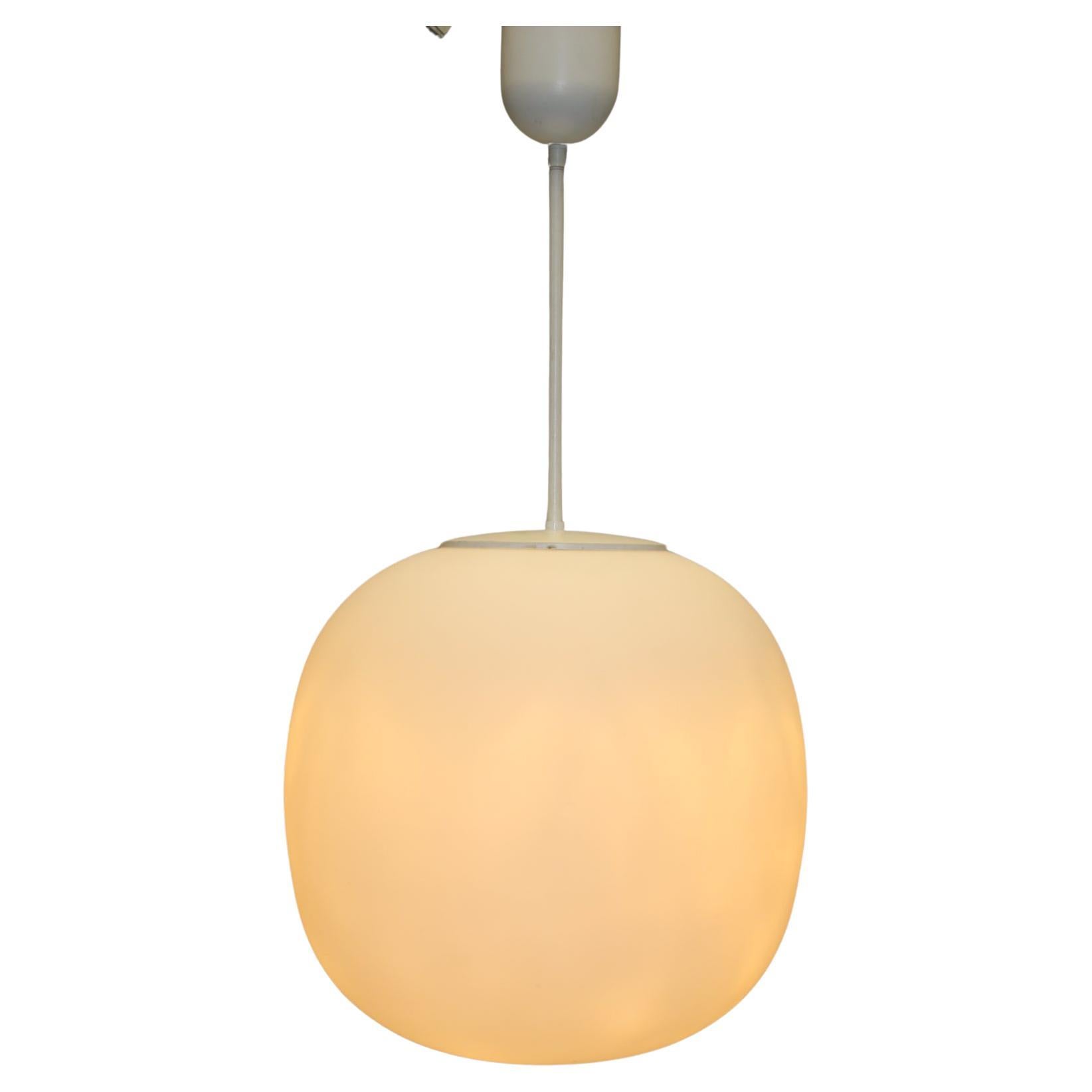 Very Large White Glass Ball Lamp Glashutte Limburg, 1960