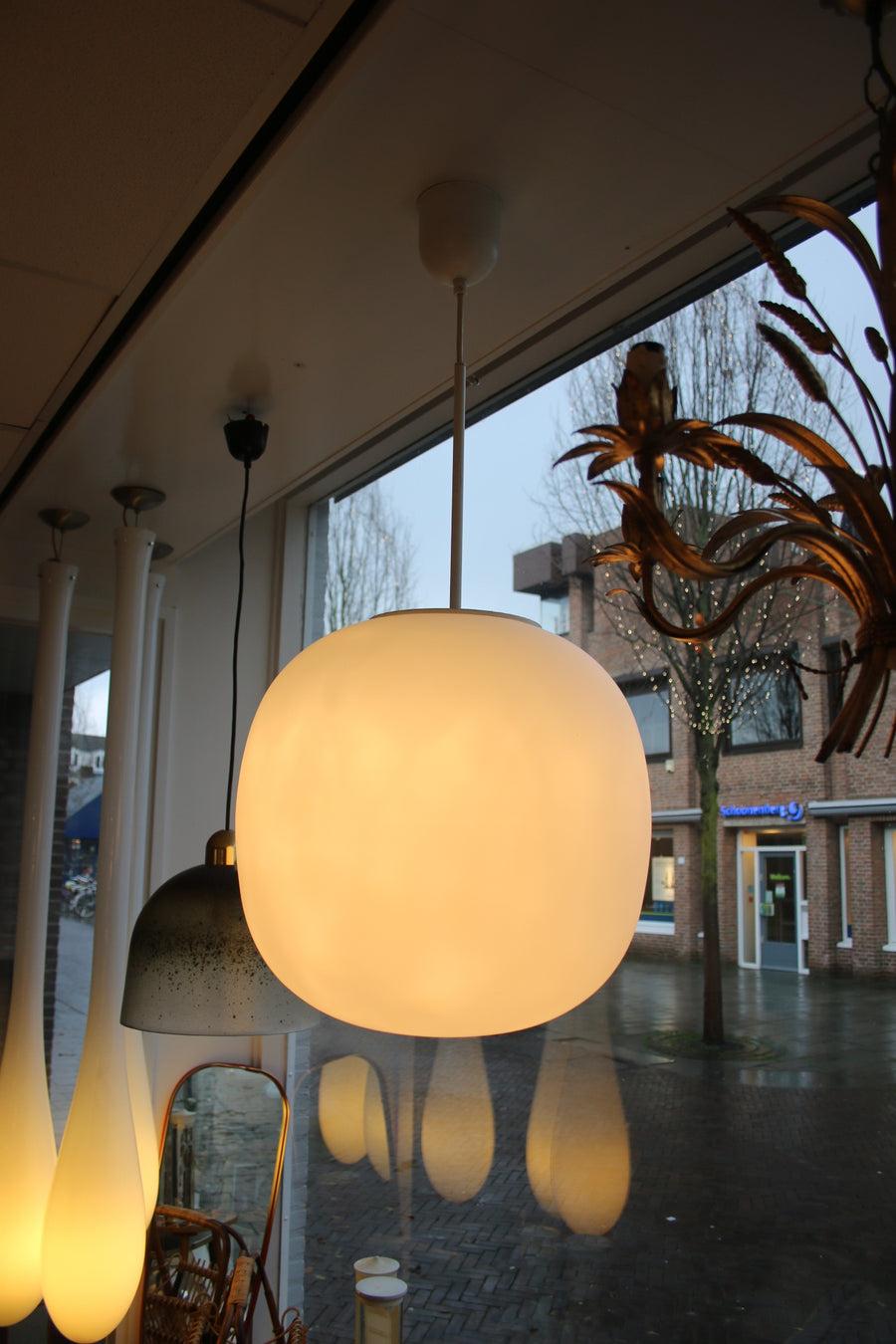 German Very Large White Glass Bulb Lamp Glashutte Limburg, 1960