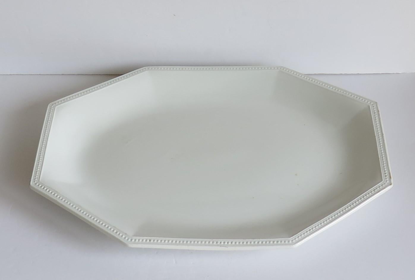 English Very Large White Ironstone Platter Octagonal Heritage White, Mid-Century Modern