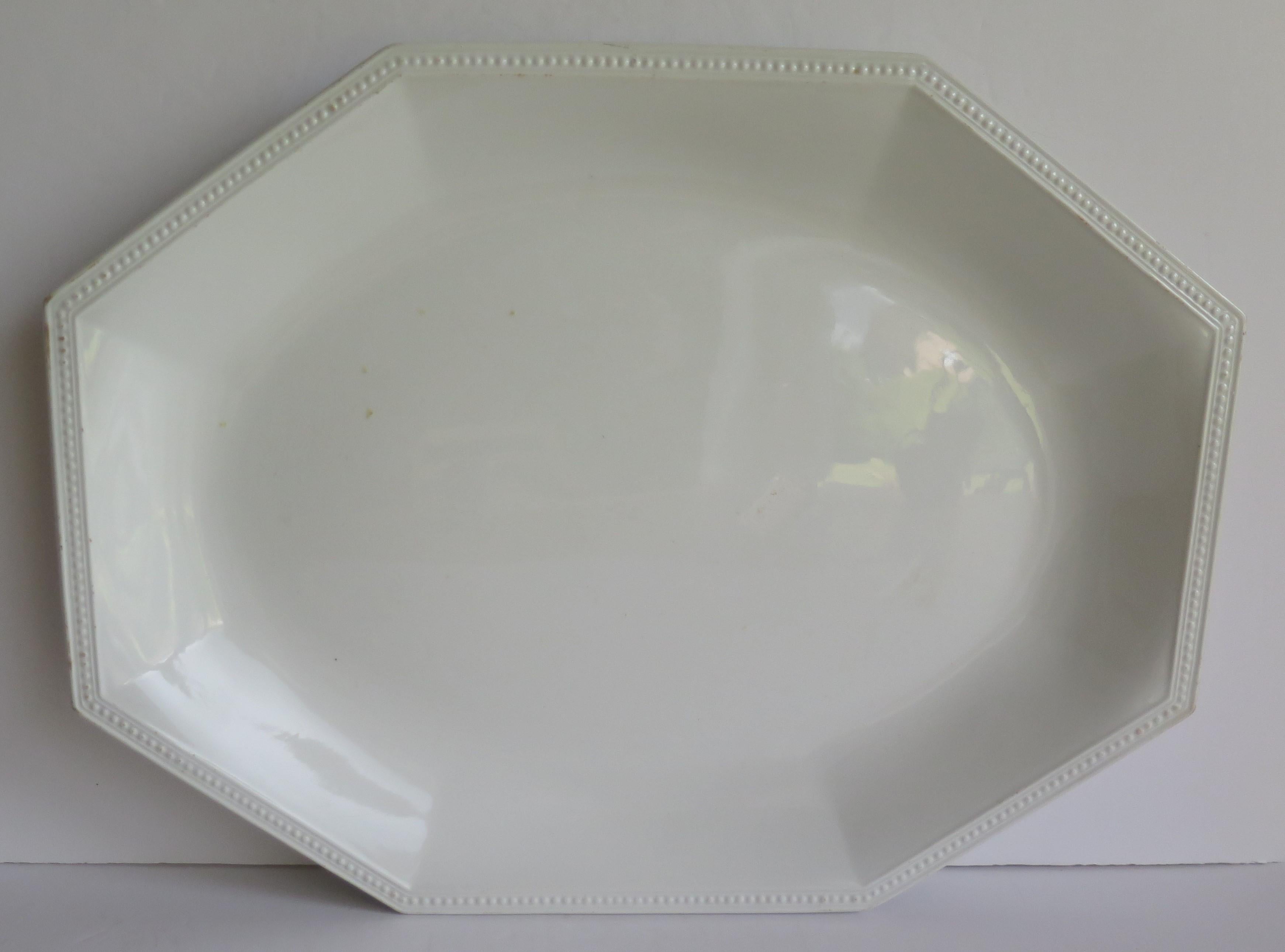 Glazed Very Large White Ironstone Platter Octagonal Heritage White, Mid-Century Modern
