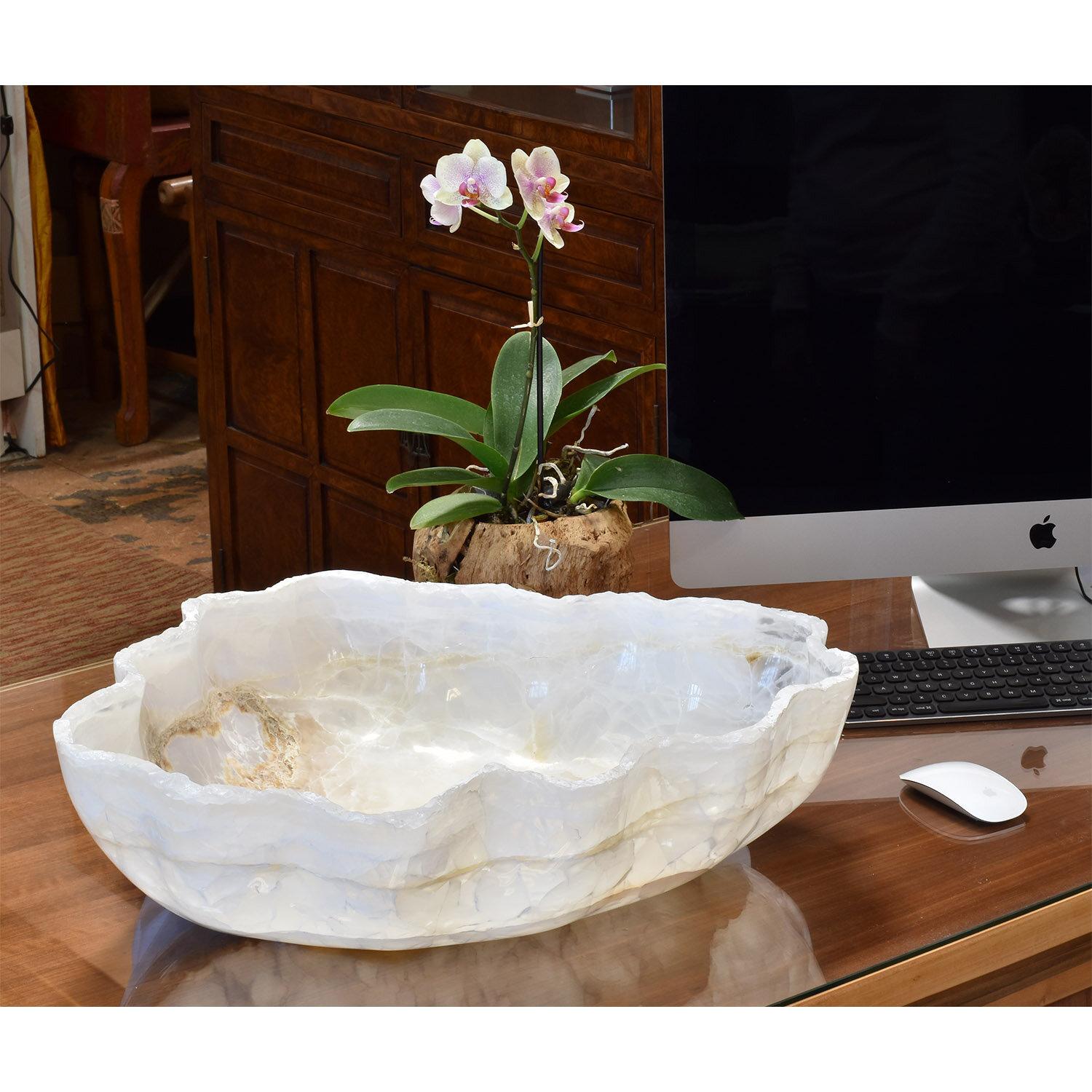 Contemporary Very Large White Onyx Deep Bowl, One of a Kind For Sale