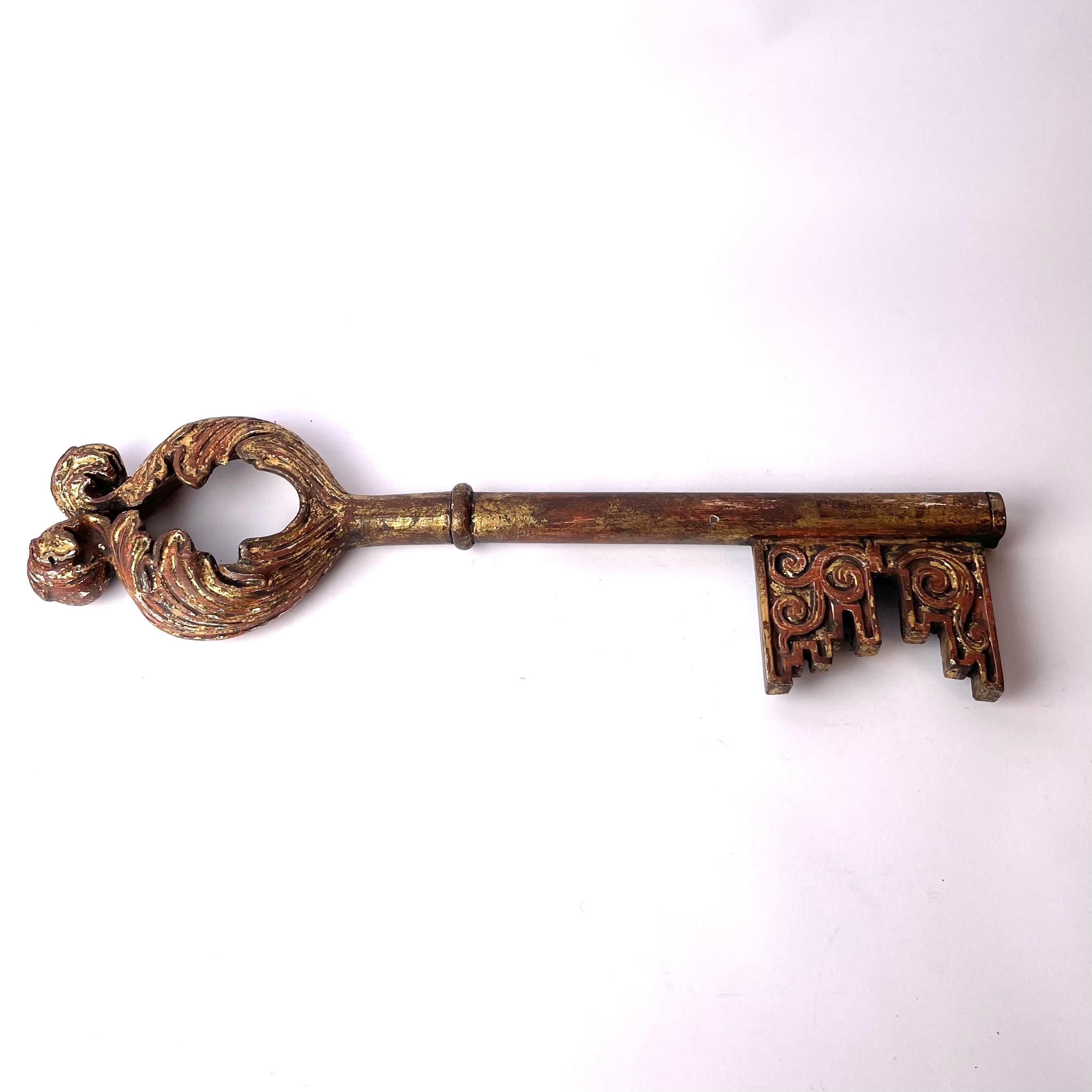 Italian Very Large Woodcut and Gilded Key from the 17th Century