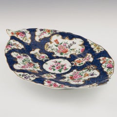 Very Large Worcester Porcelain Blue Scale Leaf Dish c1775