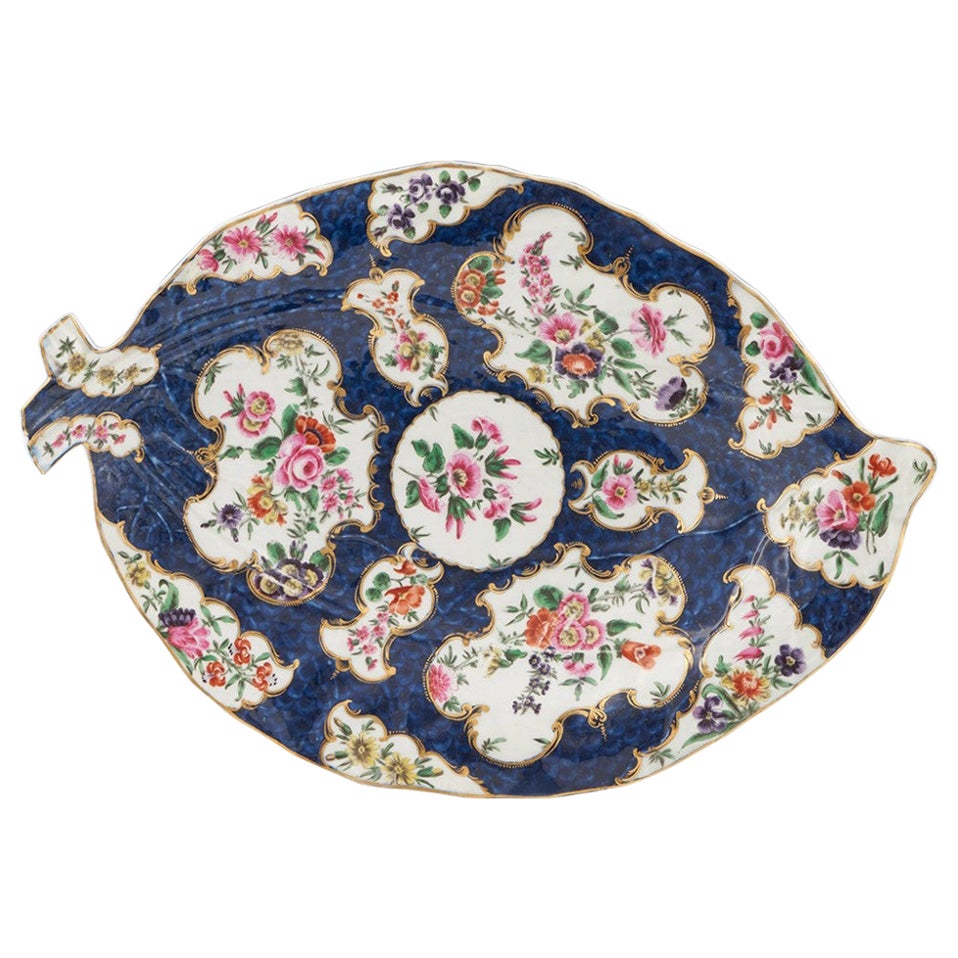 Sehr große Worcester Porzellan Blau Skala Blatt Schale c1775