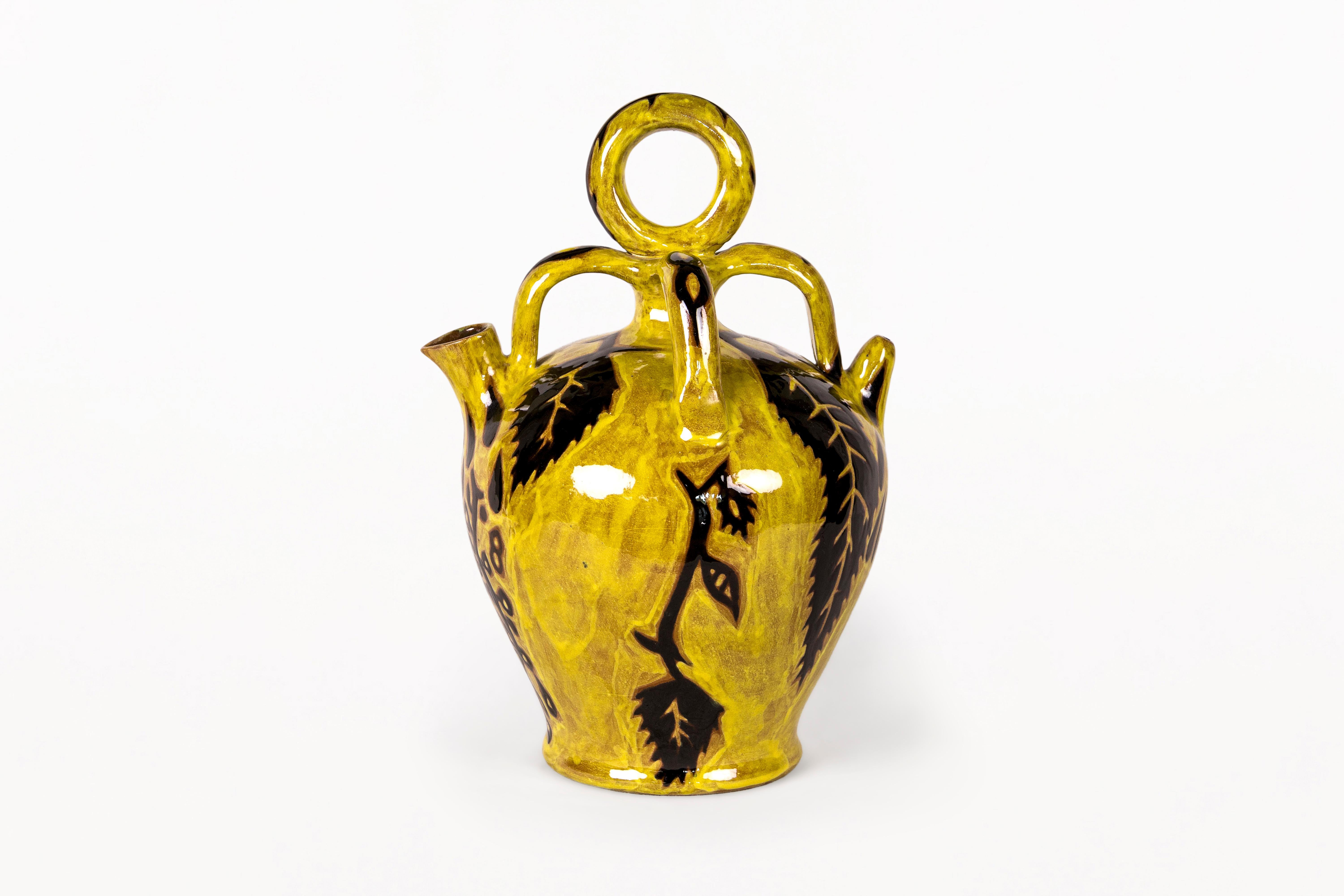 French Very Large Yellow Vase by Jean Lurçat for Sant Vincens, circa 1950, France For Sale