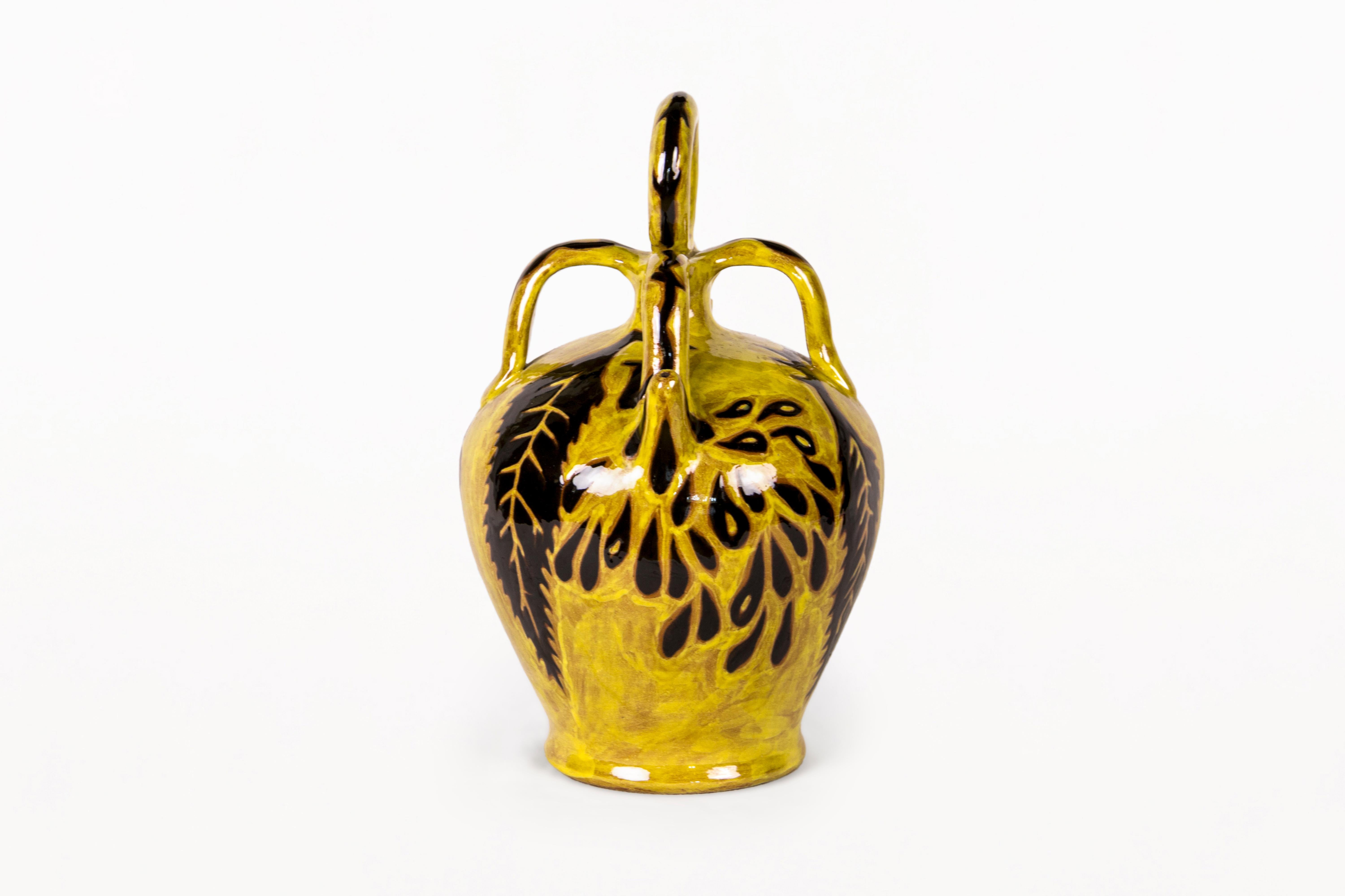 Glazed Very Large Yellow Vase by Jean Lurçat for Sant Vincens, circa 1950, France For Sale