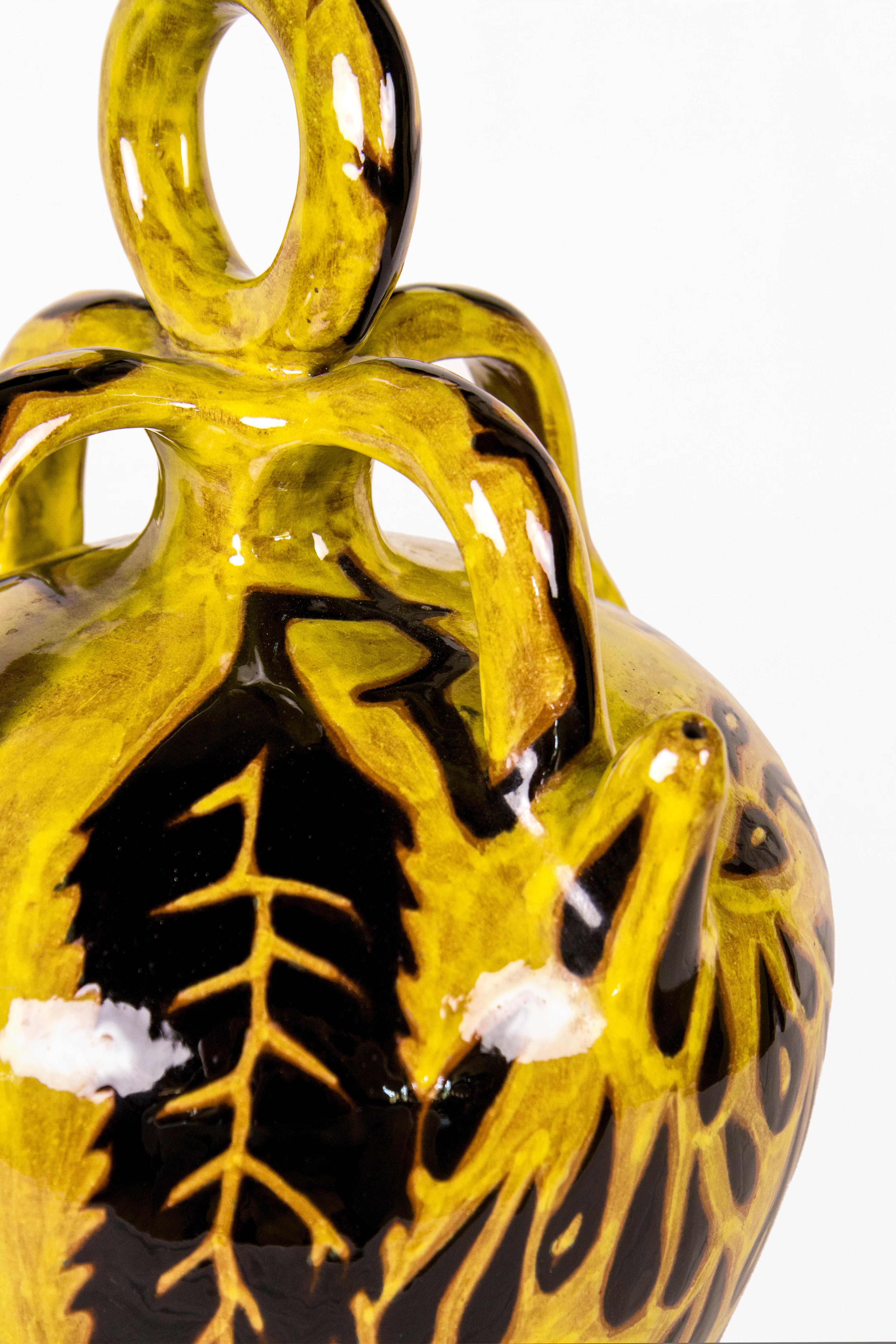 Ceramic Very Large Yellow Vase by Jean Lurçat for Sant Vincens, circa 1950, France For Sale