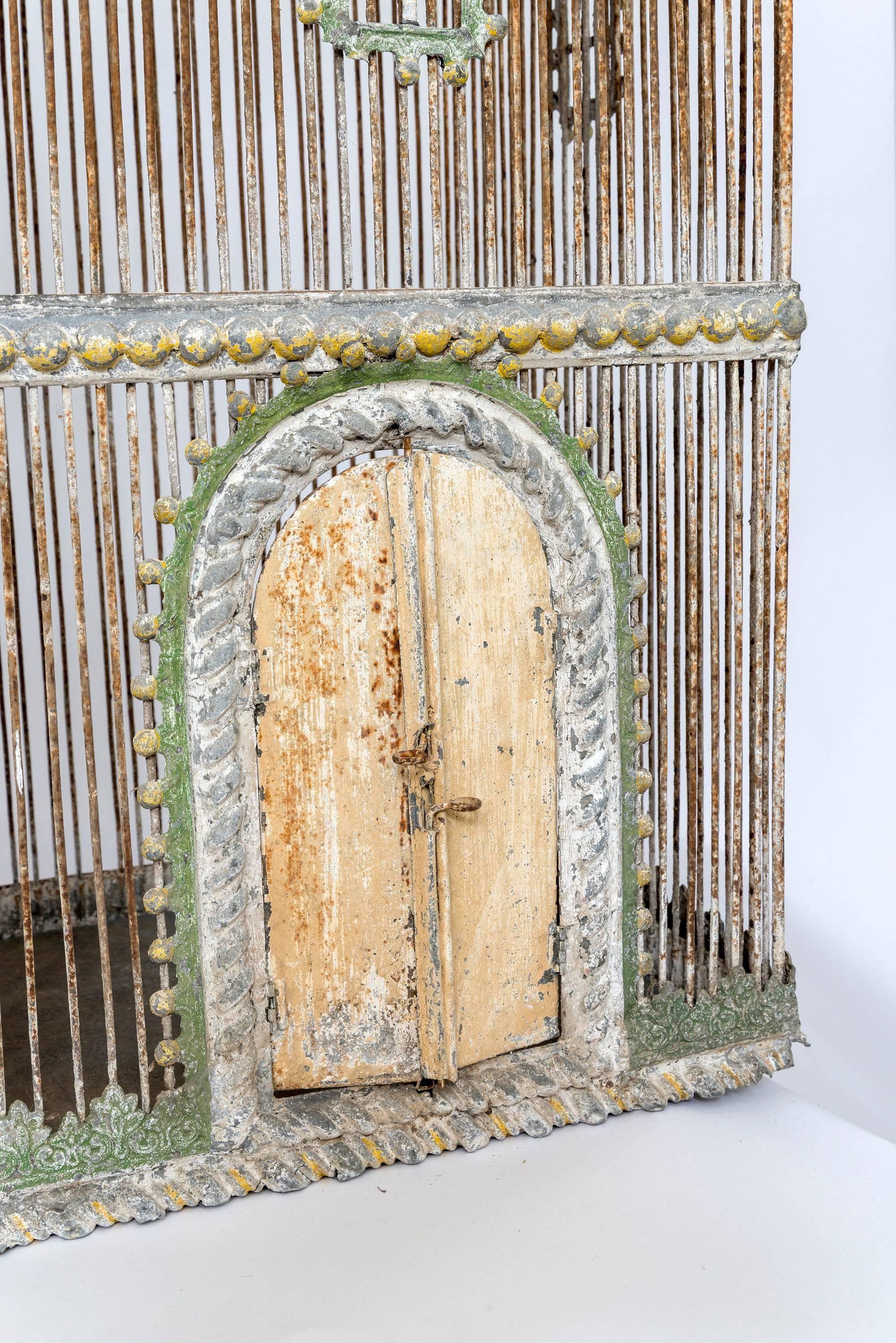 Hand-Painted Very Large Zinc Birdcage in the Form of a Castle or Chateau For Sale